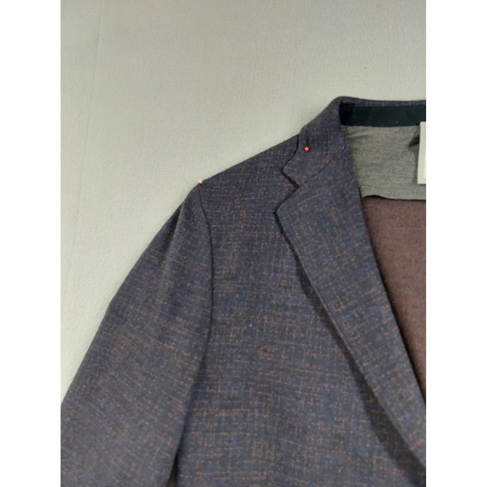 Samuelsohn Men Blazer Jacket 44R Blue Herringbone 100% Wool Single Breasted Work